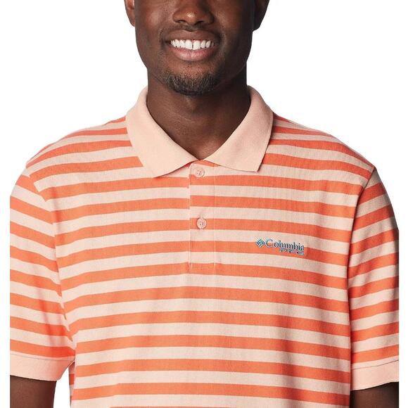 Columbia Men's PFG Orange Striped Super Bonefish Pique Polo Shirt Size L/G NWT - Picture 2 of 11